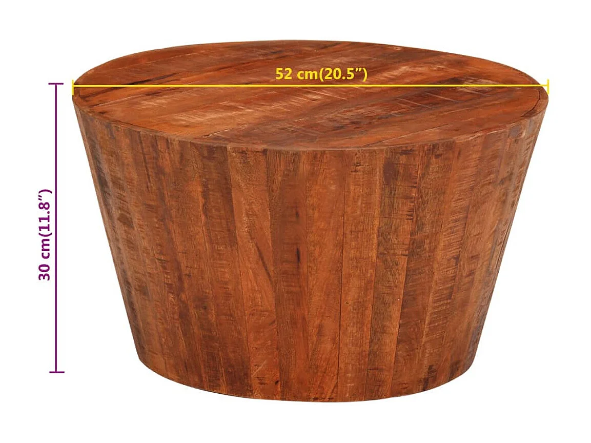 Table basse Ø 52x30 cm bois de manguier brut massif