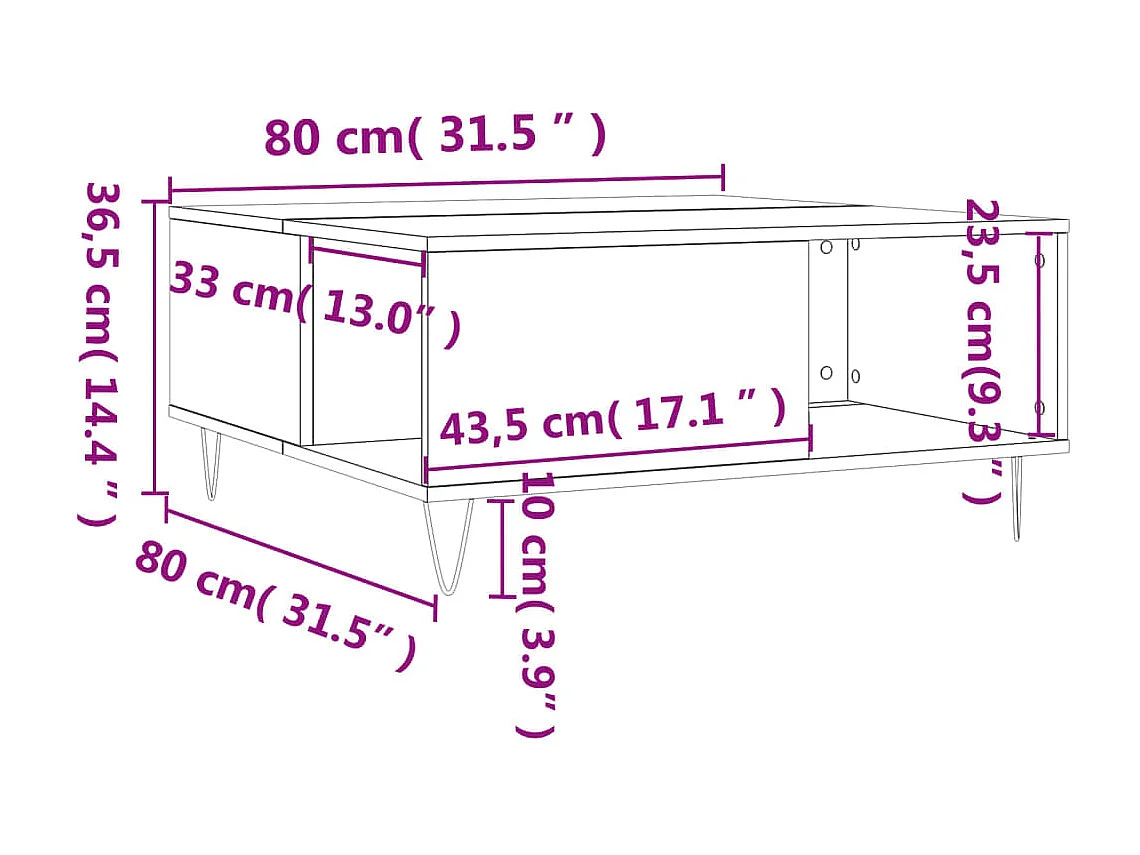 Gold Salontafel zwart 80x80x36,5 cm samengesteld hout
