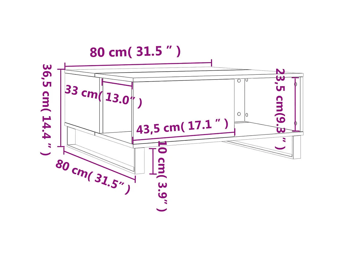 Goldfarbener Couchtisch, weiß, 80 x 80 x 36,5 cm, Holzwerkstoff
