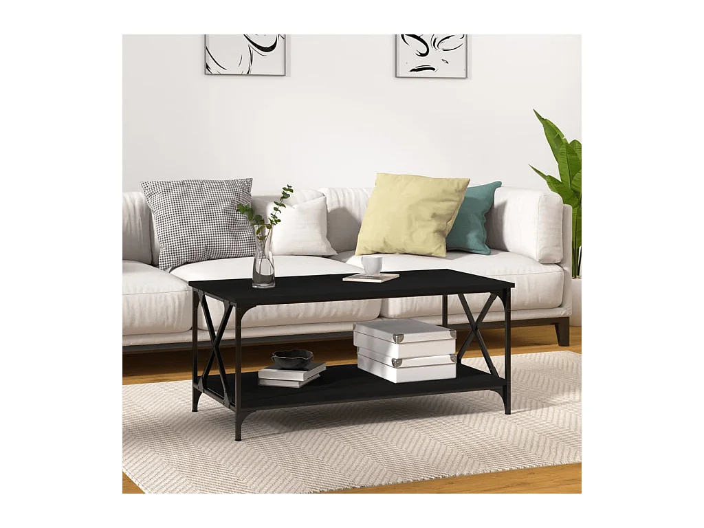 Goldfarbener Couchtisch Schwarz 100x50x45 cm Holzwerkstoff und Eisen