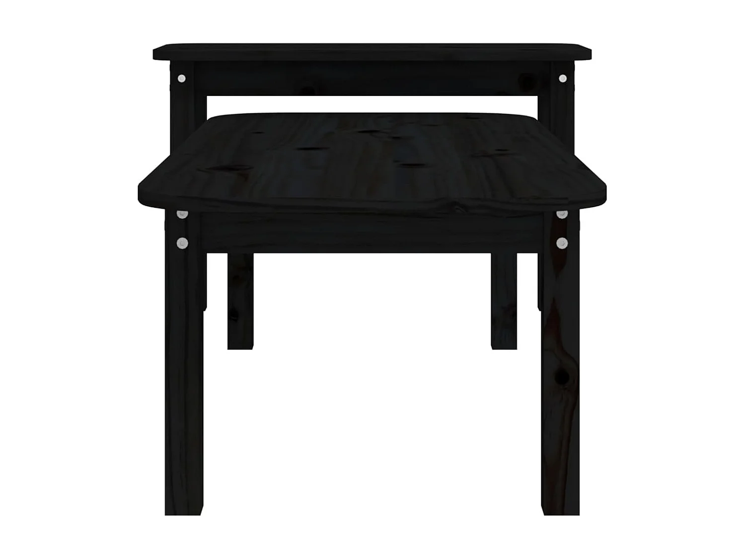 Juego de mesa de centro dorada de 2 piezas, madera de pino maciza negra