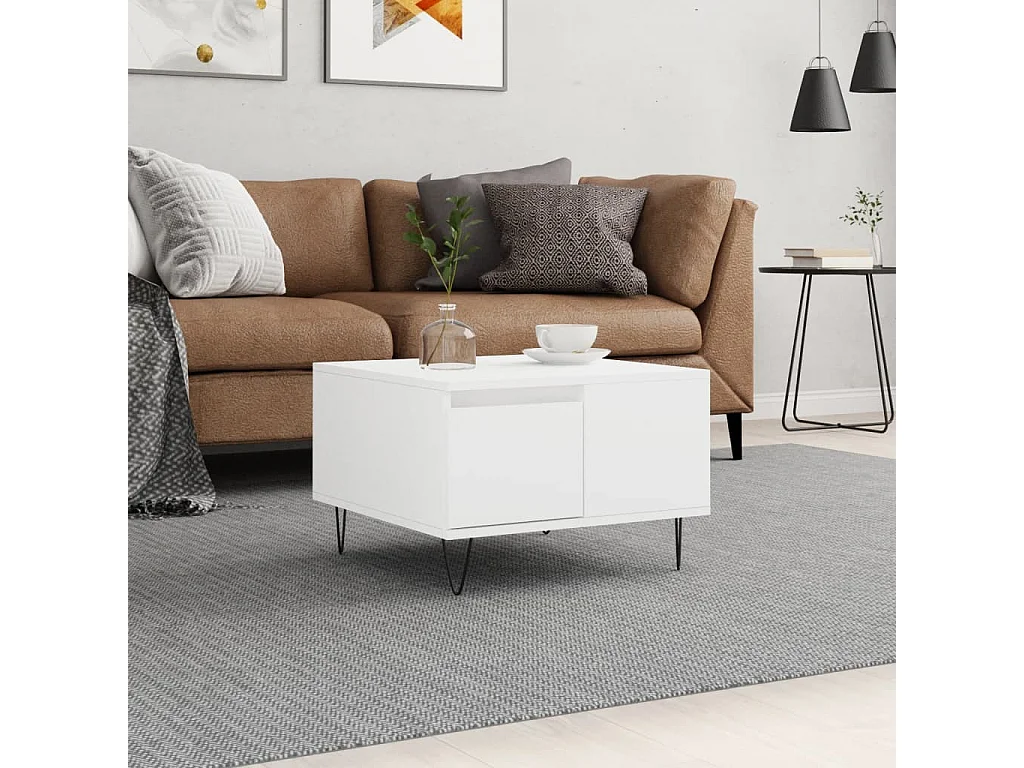 Table basse blanc 55x55x36,5 cm bois d'ingénierie