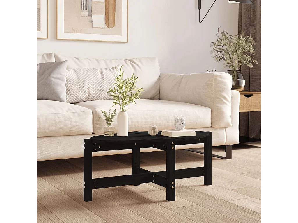Gold Salontafel Zwart 87x48x35 cm Massief grenenhout