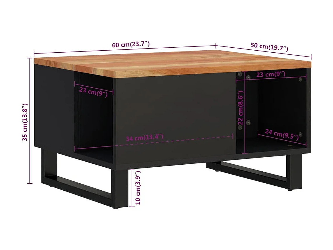 Table basse 60x50x35 cm bois massif d'acacia