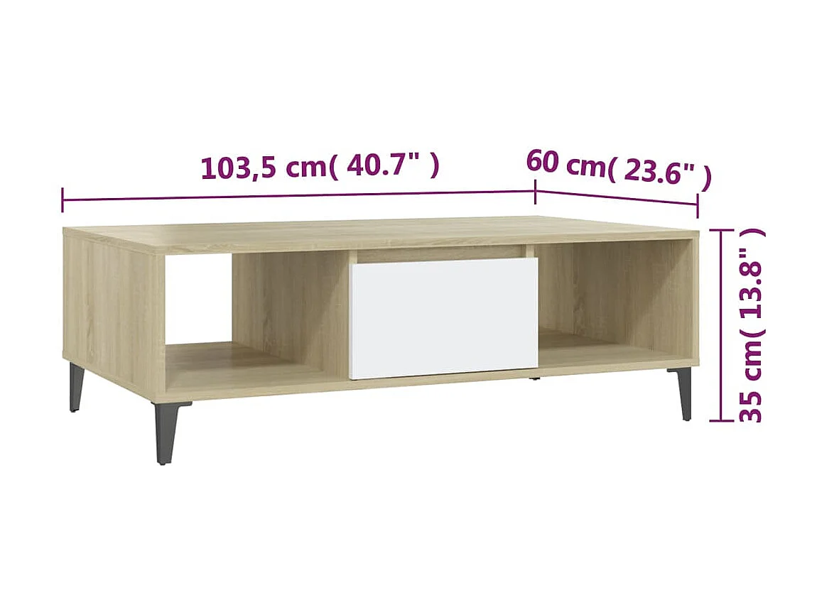 Mesa de centro dourada Branco e carvalho sonoma 103,5x60x35 cm Aglomerado