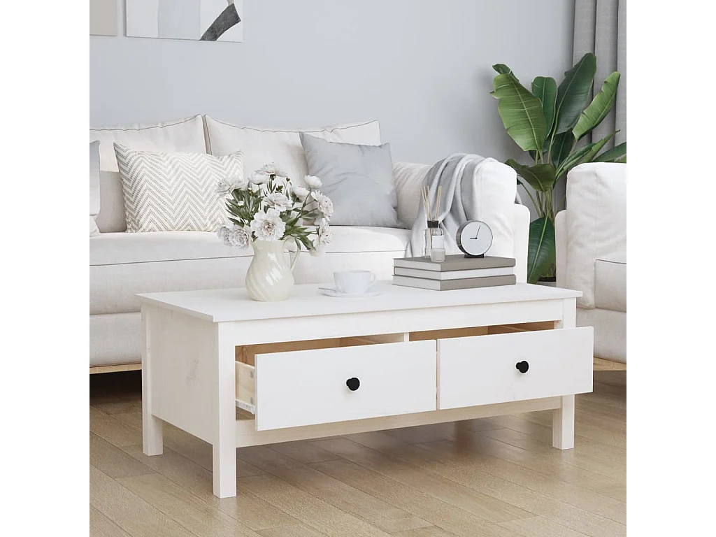 Mesa de centro dourada branca 100x50x40 cm Madeira maciça de pinho