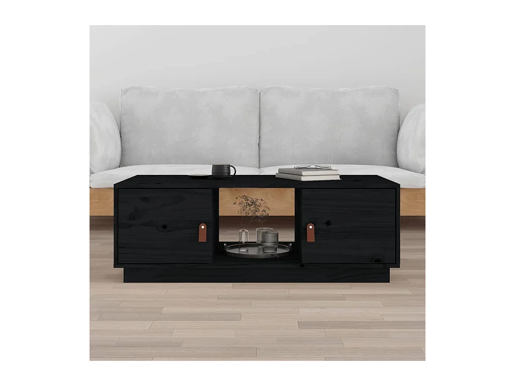 Tavolino Gold Nero 100x50x35 cm Legno di pino massiccio