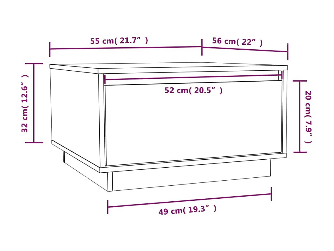 Mesa de centro dourada branca 55x56x32 cm Madeira maciça de pinho