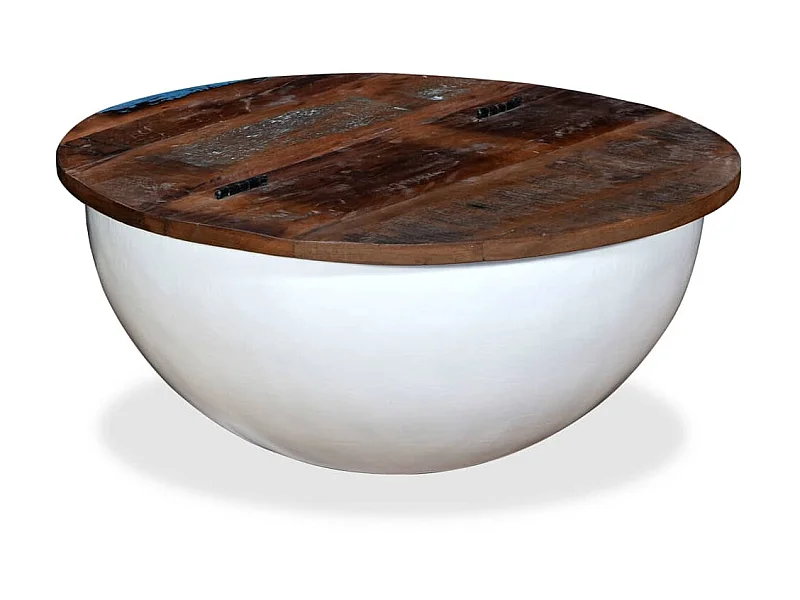 Table basse Bois de récupération massif Blanc Forme de bol