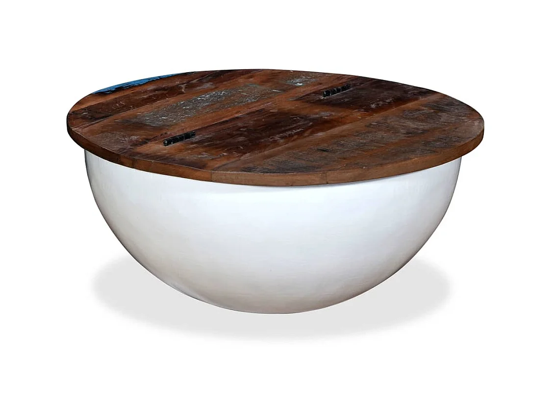 Table basse Bois de récupération massif Blanc Forme de bol