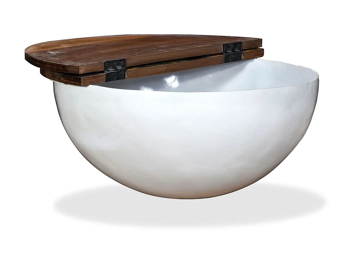 Table basse Bois de récupération massif Blanc Forme de bol