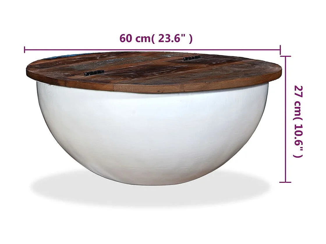 Table basse Bois de récupération massif Blanc Forme de bol