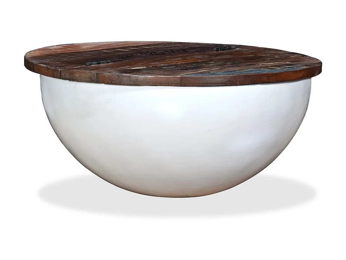 Table basse Bois de récupération massif Blanc Forme de bol