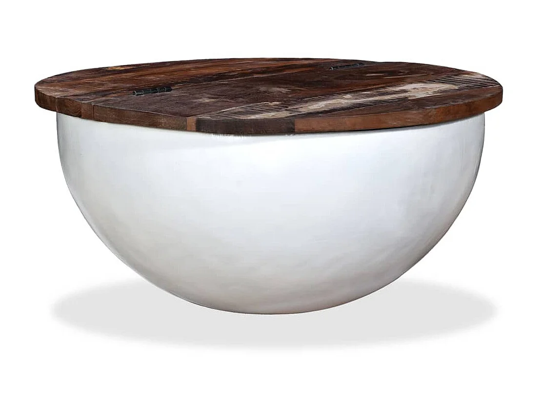 Table basse Bois de récupération massif Blanc Forme de bol