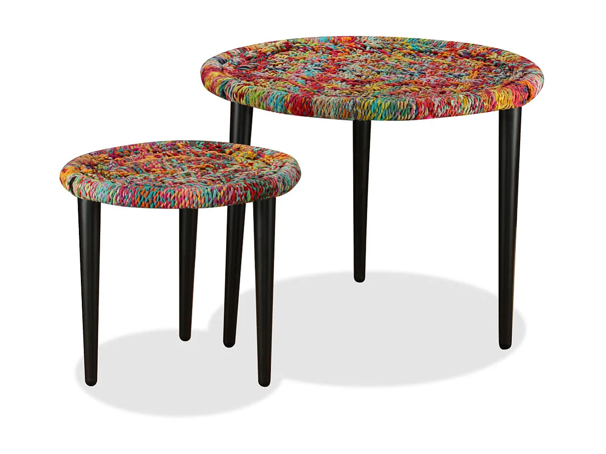 Mesa de centro dorada 2 piezas Detalles tejidos Chindi Multicolor