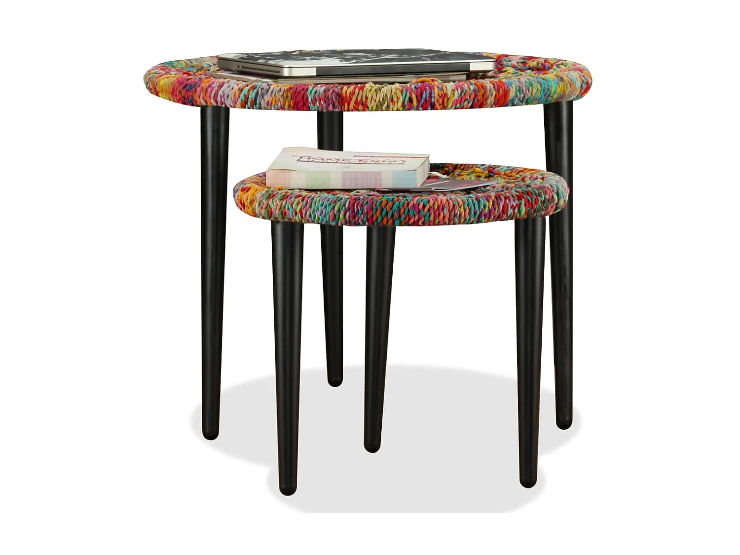 Mesa de centro dorada 2 piezas Detalles tejidos Chindi Multicolor