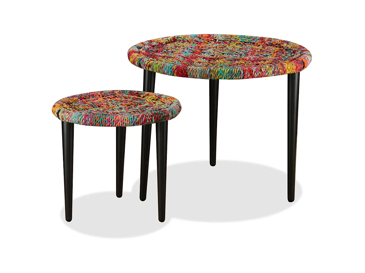 Mesa de centro dorada 2 piezas Detalles tejidos Chindi Multicolor