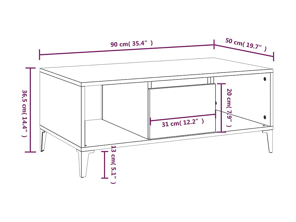 Gold Salontafel Sonoma eiken 90x50x36,5 cm Bewerkt hout