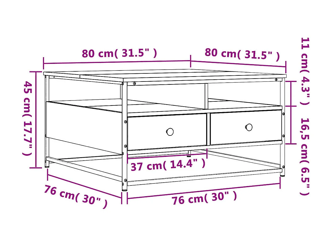Gold Salontafel zwart 80x80x45 cm samengesteld hout