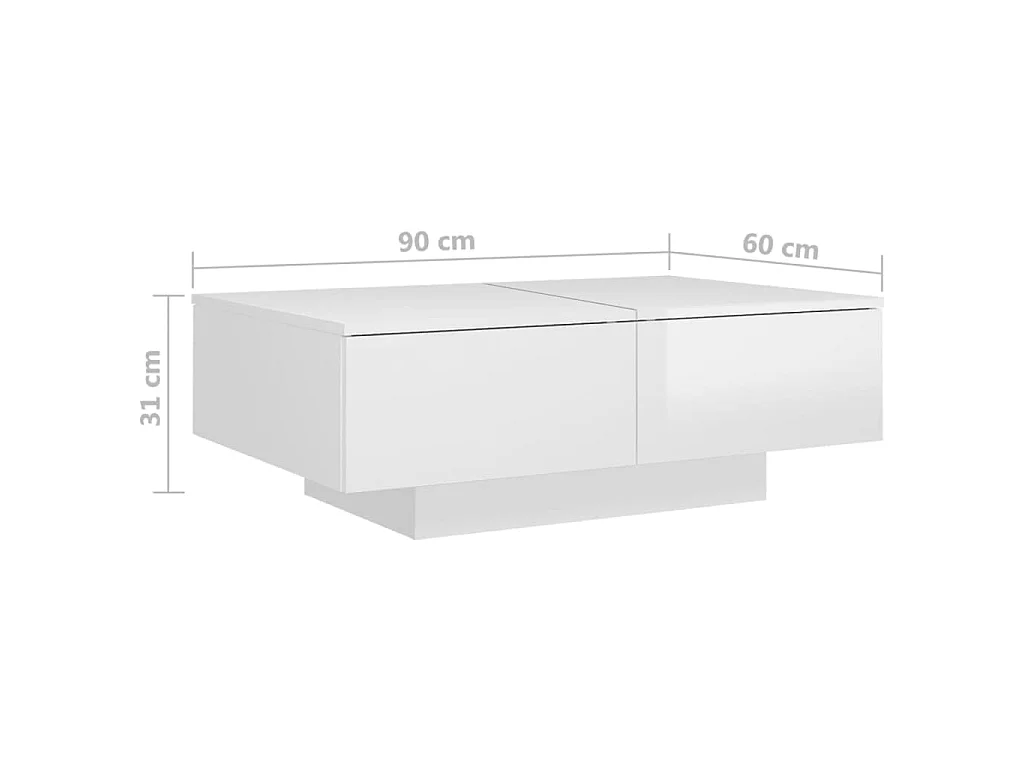Table basse Blanc brillant 90x60x31 cm Aggloméré