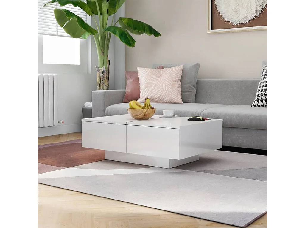 Table basse Blanc brillant 90x60x31 cm Aggloméré