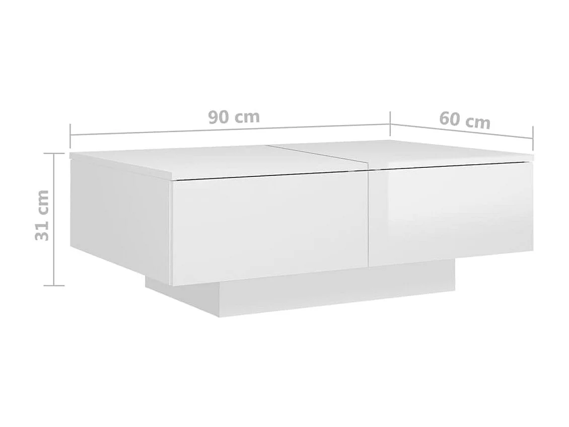 Table basse Blanc brillant 90x60x31 cm Aggloméré