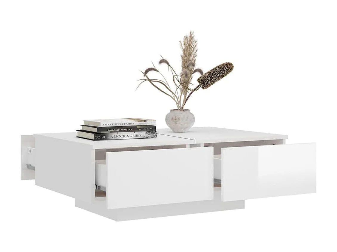 Table basse Blanc brillant 90x60x31 cm Aggloméré