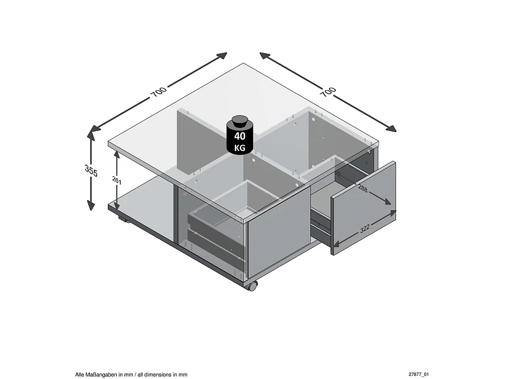 FMD Mesa de centro móvel estilo antigo