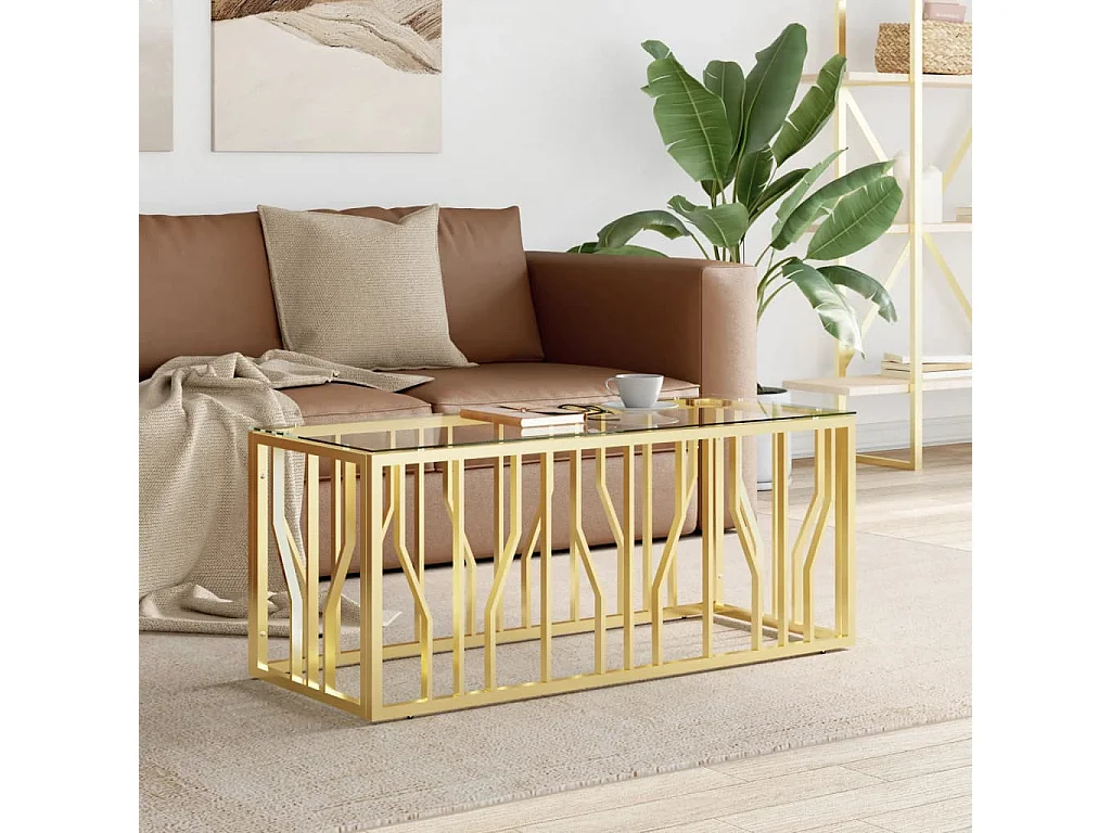 Gold Salontafel 110x45x45 cm RVS en glas