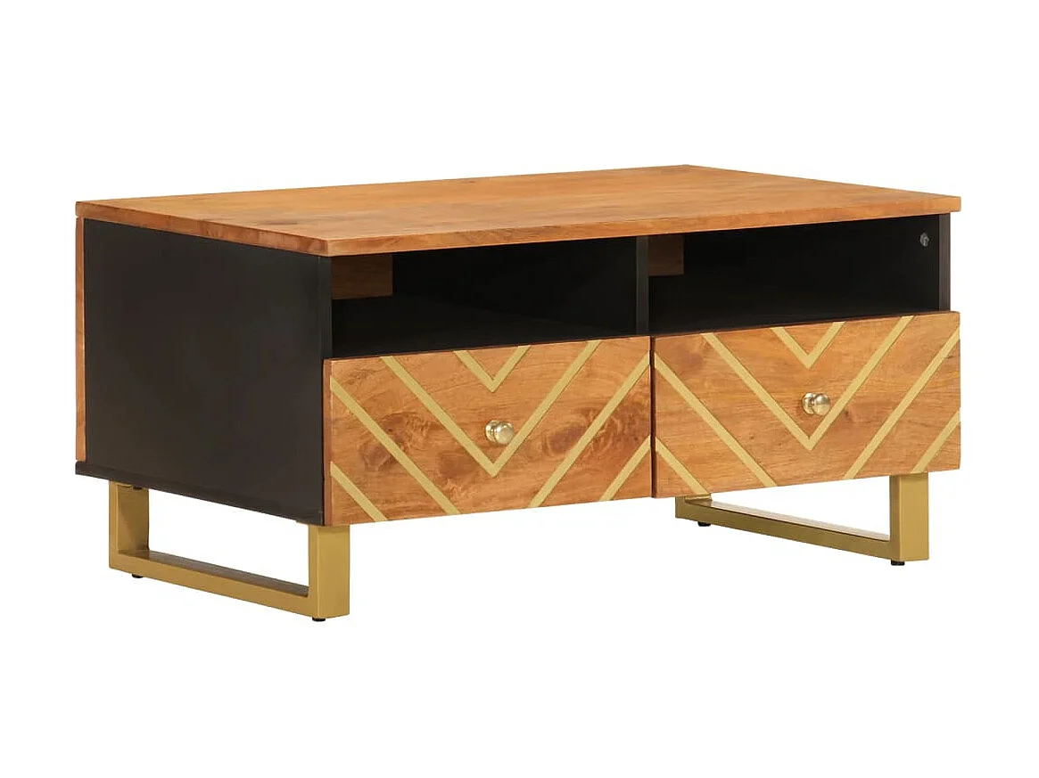 Goldbrauner und schwarzer Couchtisch 80x54x40 cm aus massivem Mangoholz