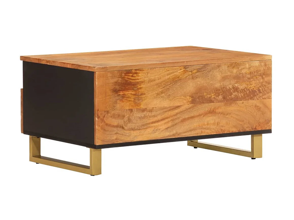 Goldbrauner und schwarzer Couchtisch 80x54x40 cm aus massivem Mangoholz