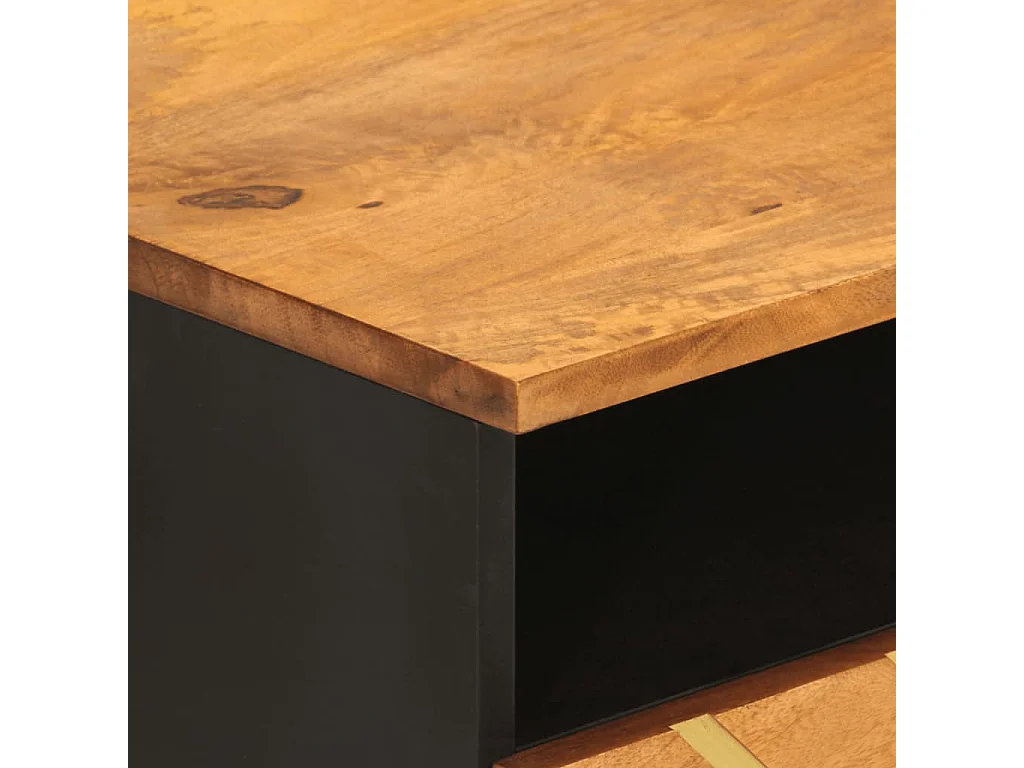 Goldbrauner und schwarzer Couchtisch 80x54x40 cm aus massivem Mangoholz