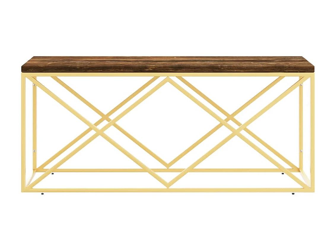 Gouden salontafel roestvrij staal en massief teruggewonnen hout