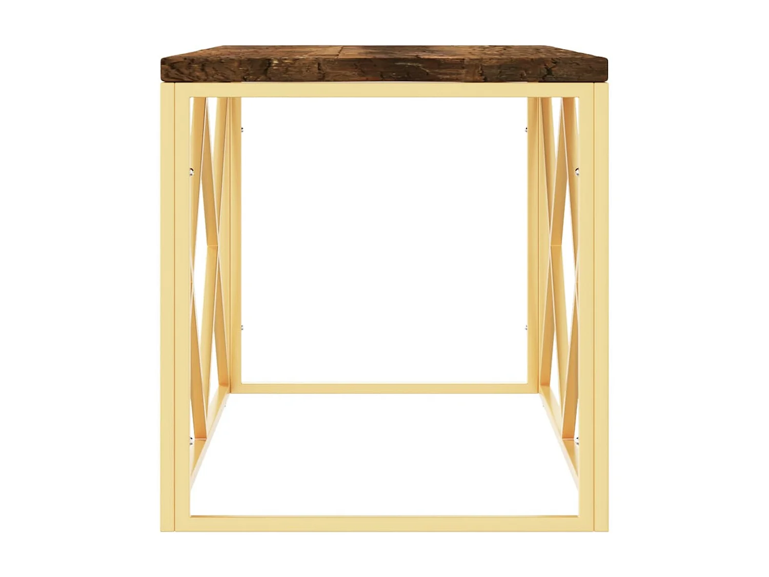 Gouden salontafel roestvrij staal en massief teruggewonnen hout