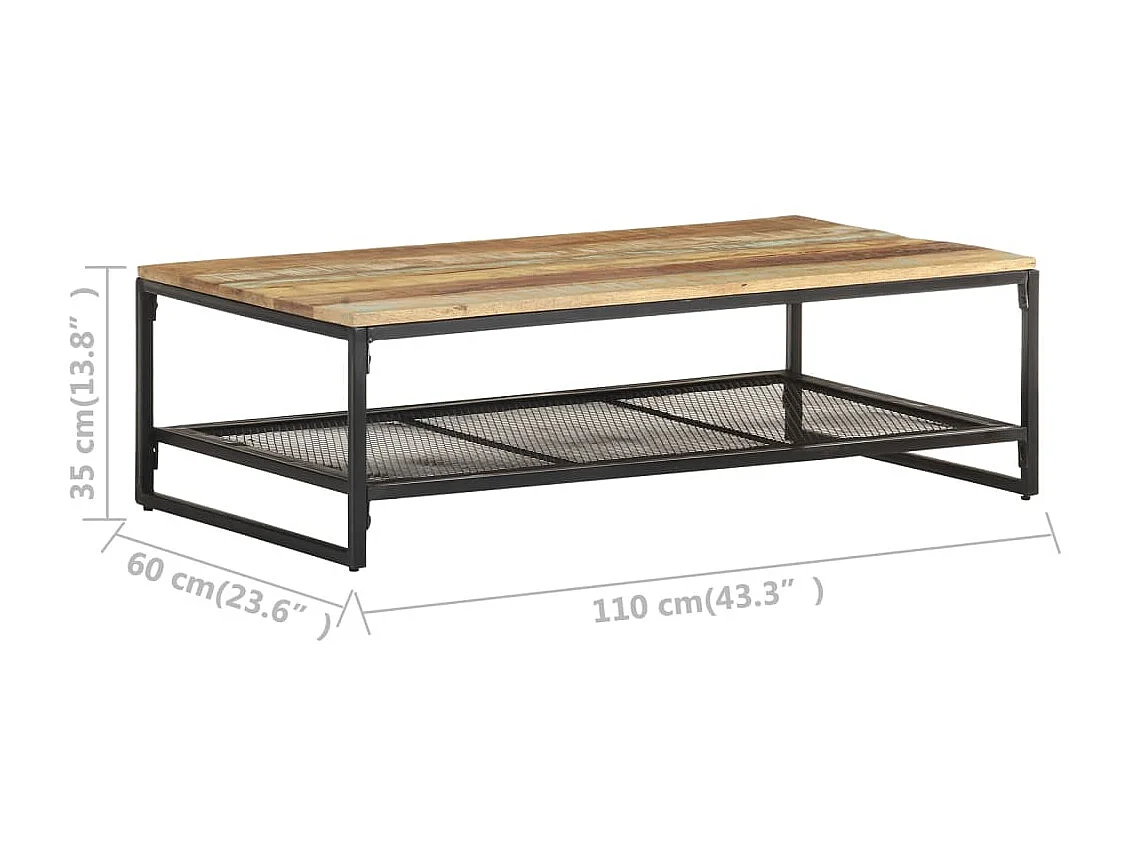 Mesa de centro dourada 110x60x35 cm Madeira maciça recuperada