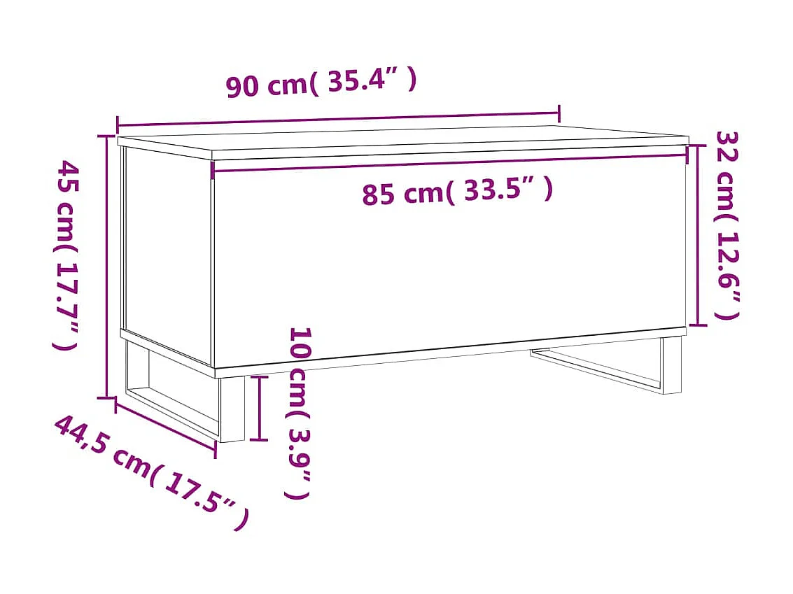 Mesa de centro dourada branca 90x44,5x45 cm Madeira trabalhada