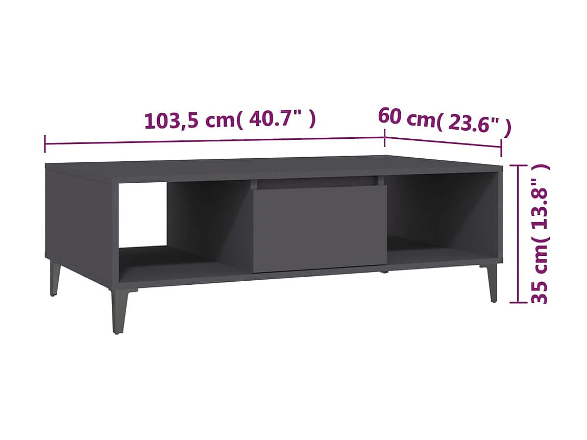 Mesa de centro dourada cinza 103,5x60x35 cm aglomerado