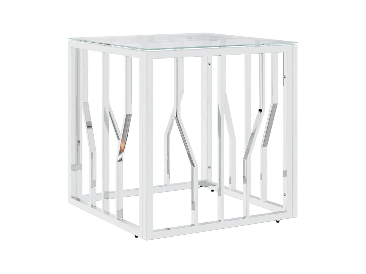 Table basse argenté 50x50x50 cm acier inoxydable et verre