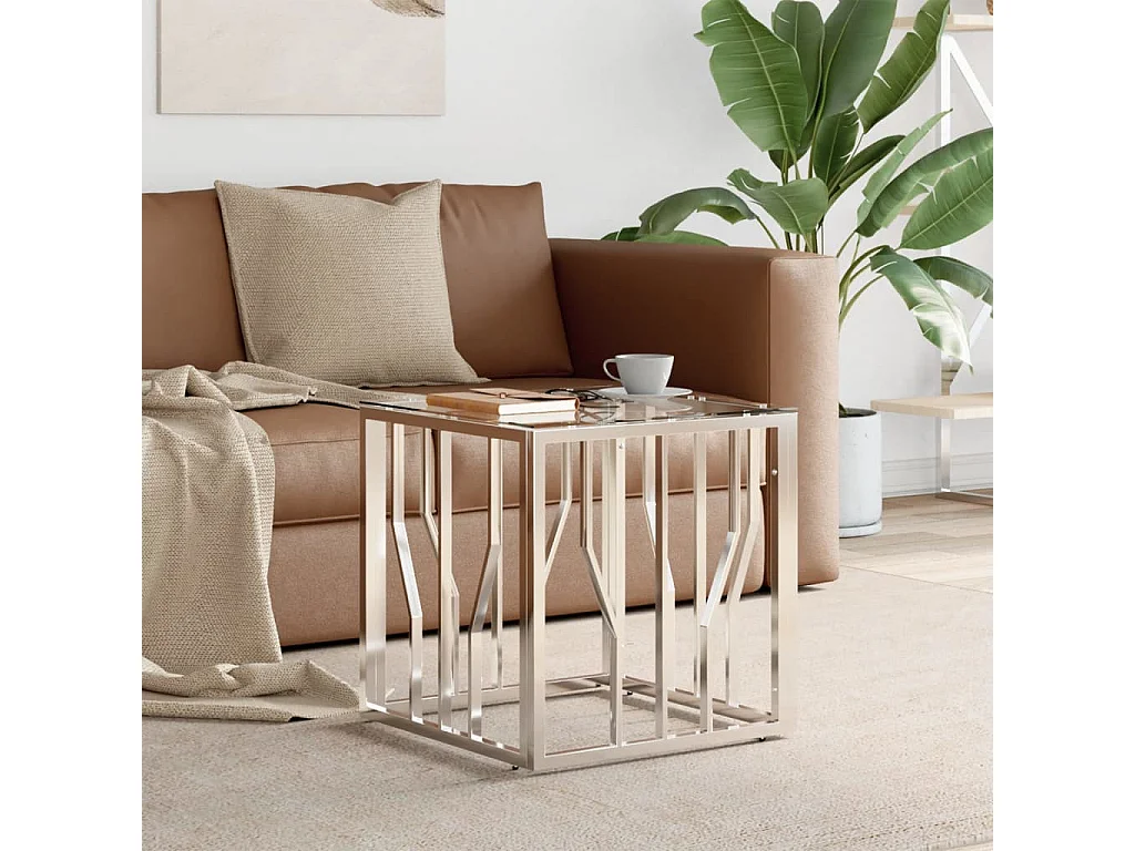 Gold-Silber-Couchtisch 50x50x50 cm aus Edelstahl und Glas