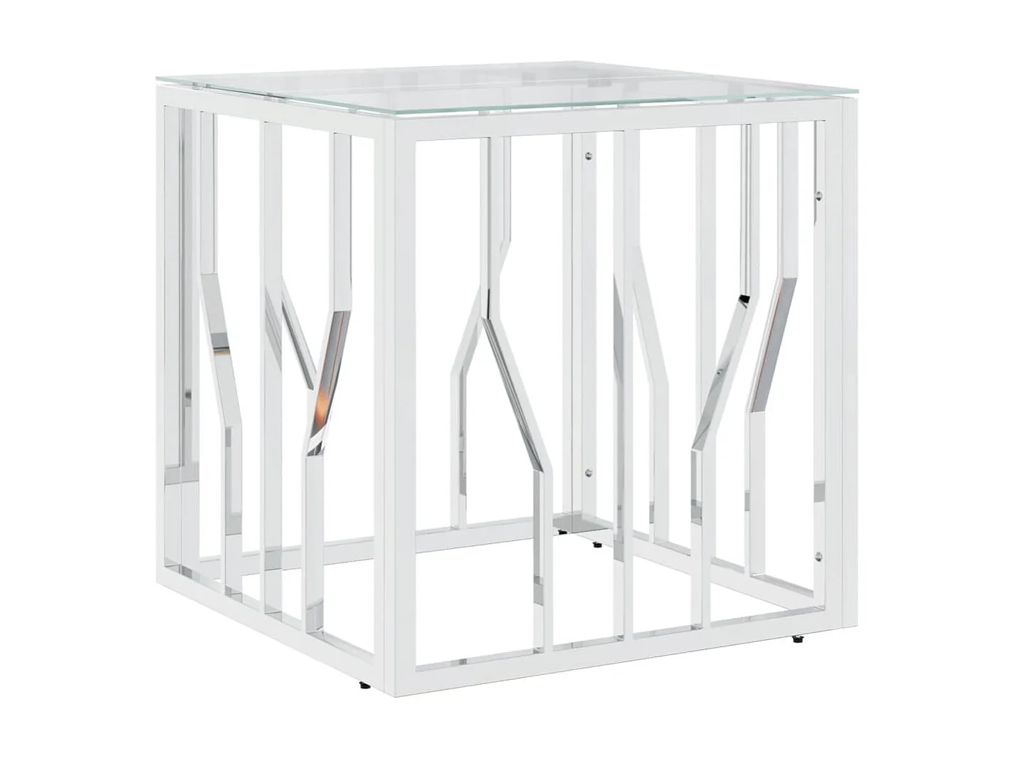 Gold-Silber-Couchtisch 50x50x50 cm aus Edelstahl und Glas