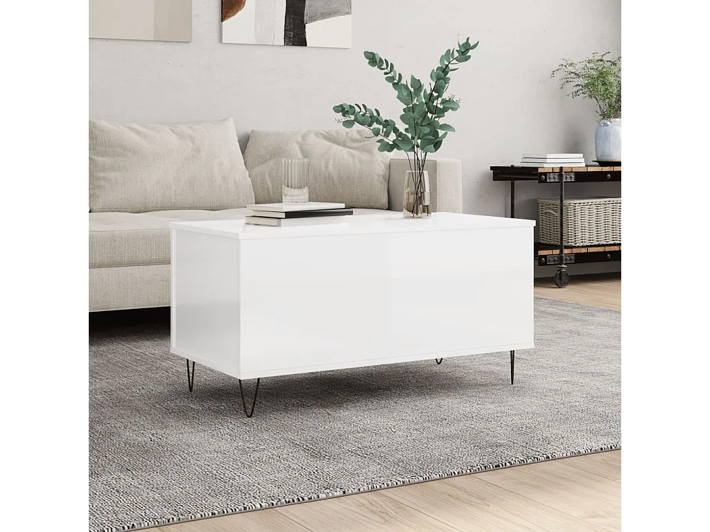 Mesa de centro dourada branco brilhante 90x44,5x45 cm Madeira trabalhada