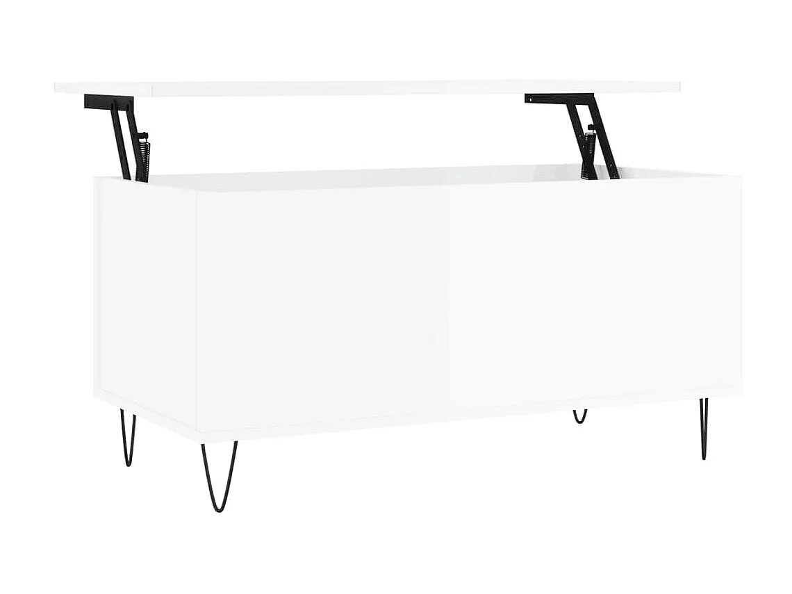 Mesa de centro dourada branco brilhante 90x44,5x45 cm Madeira trabalhada