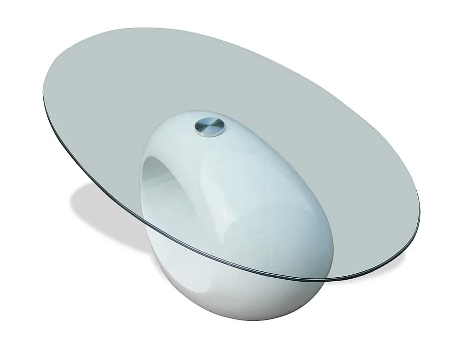 Gouden salontafel met glanzend wit ovaal glazen blad