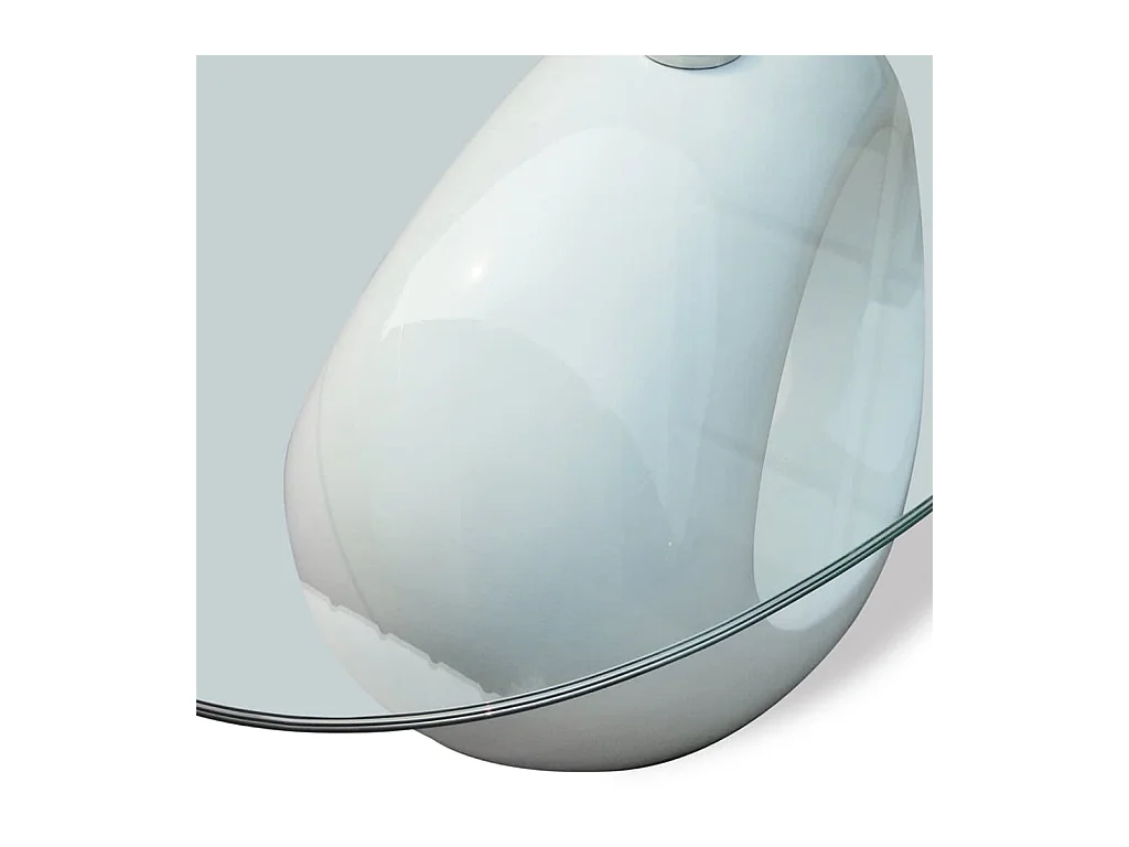 Gouden salontafel met glanzend wit ovaal glazen blad