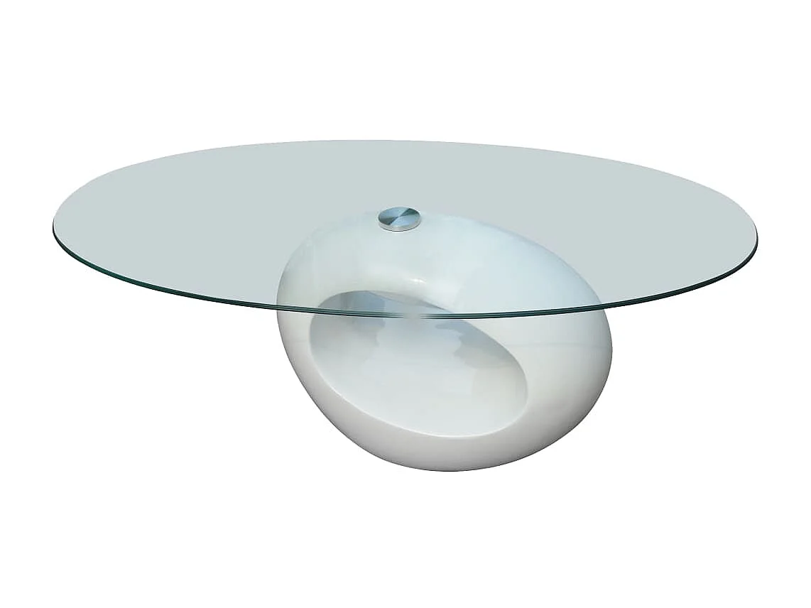 Gouden salontafel met glanzend wit ovaal glazen blad