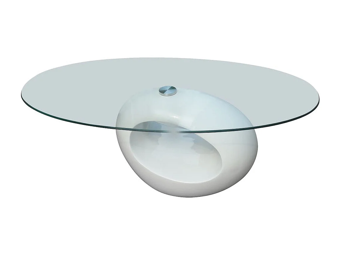 Gouden salontafel met glanzend wit ovaal glazen blad