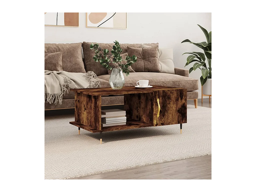Table basse chêne fumé 90x50x40 cm bois d'ingénierie