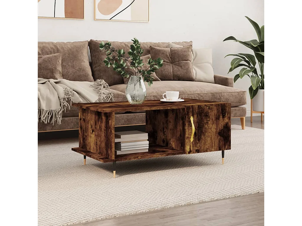 Table basse chêne fumé 90x50x40 cm bois d'ingénierie