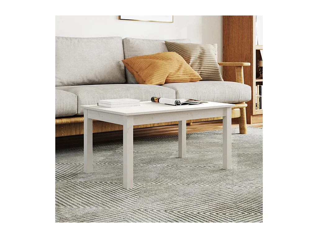Gold Couchtisch Weiß 80x50x40 cm Massives Kiefernholz