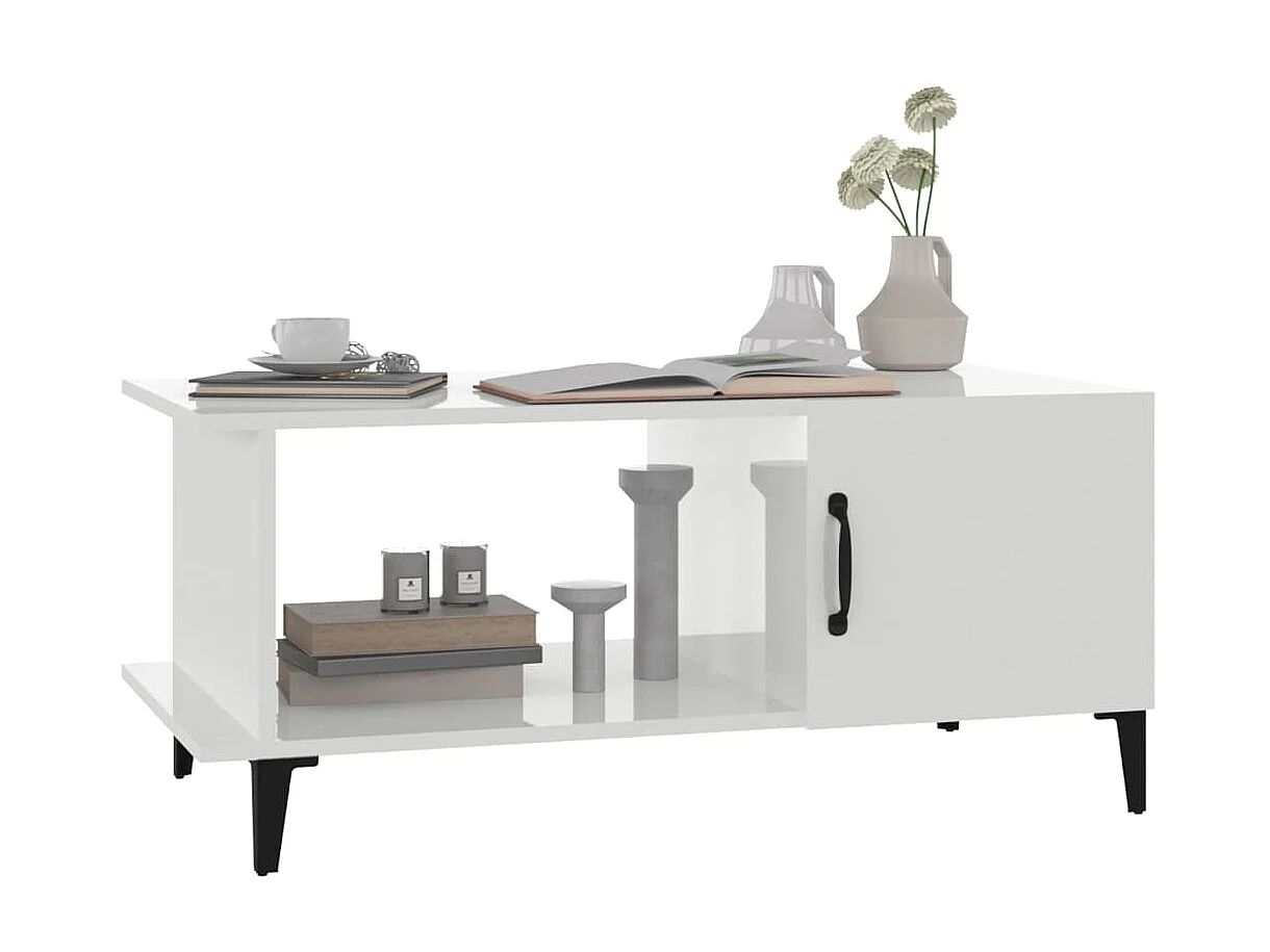 Table basse Blanc brillant 90x50x40 cm Bois d'ingénierie